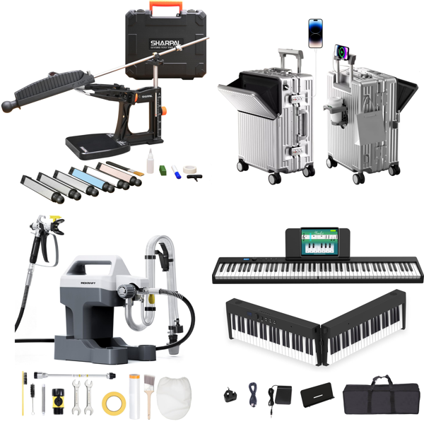 Source photograph for Pallet – Mixed Goods – Digital Piano, Suitcase, Bread Maker, Ceiling Fan, Tools, Accessories