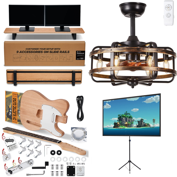 Source photograph for Pallet – Mixed Home & Garden – Monitor Stands, Electric Guitars, Ceiling Fans, Projector Screens, Garden Fences