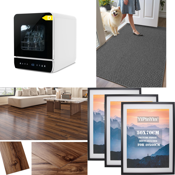 Source photograph for Pallet – Home Appliances & Furnishings – Compact Dishwasher, Self-Adhesive Floor Tiles, Picture Frames, Lighting