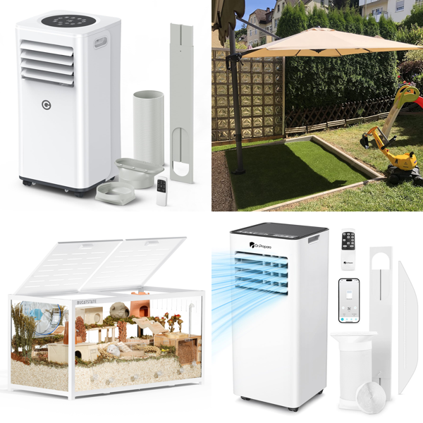 Source photograph for Pallet – Climate Equipment – Portable Air Conditioners, Dehumidifiers, Cooling Fans, Hamster Cage, Garden Parasol