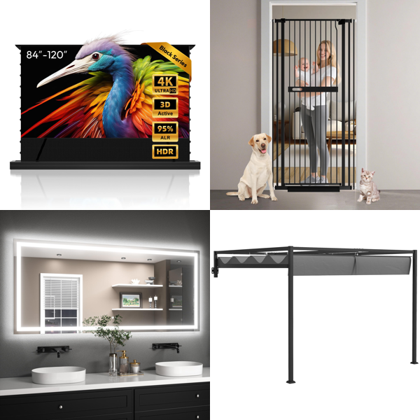 Source photograph for Pallet – Home, Garden & Pet Supplies – Projector Screen, Illuminated Mirror, Tall Pet Gate, Pergola