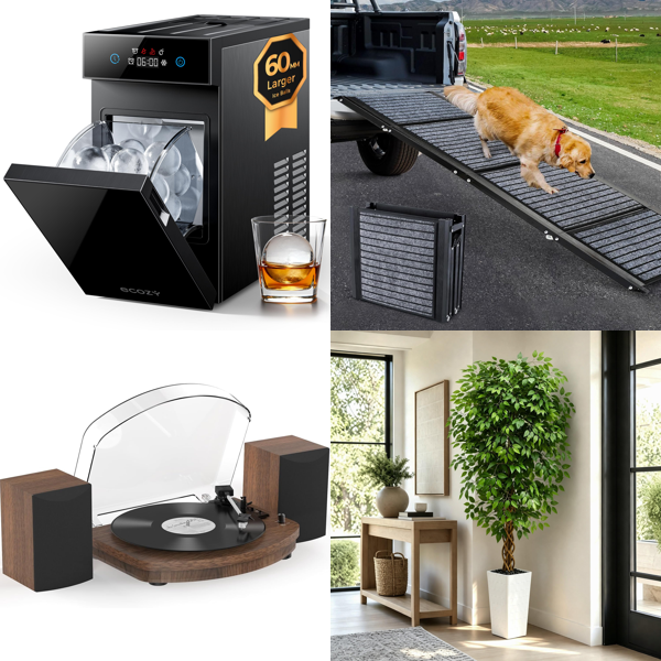 Source photograph for Pallet – Mixed Goods – Ice Makers, Record Players, Dog Ramps, Artificial Plants