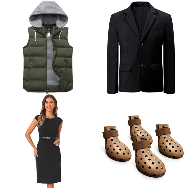 Source photograph for Pallet – Mixed Goods – Clothing, Dog Shoes, Globe, Lighting, Headphones, Fitness Tracker