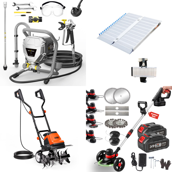 Source photograph for Pallet – Garden & Home Equipment – Tillers, Strimmers, Hedge Trimmers, Safes, Deep Fryers