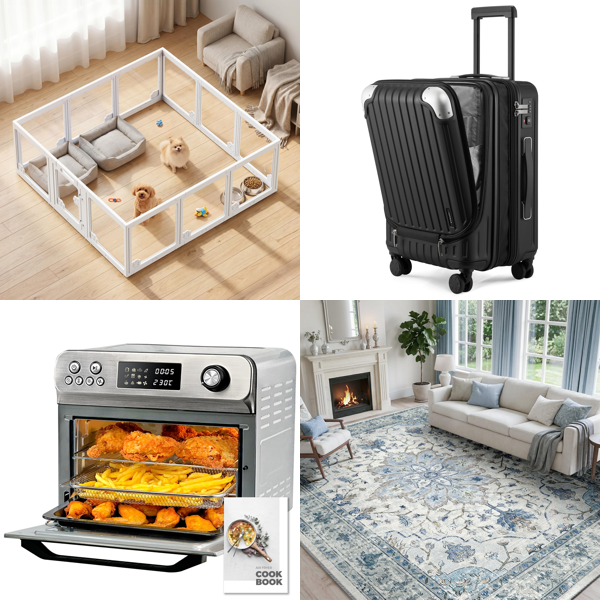 Source photograph for Pallet – Mixed Home Goods – Air Fryer, Suitcase, Rugs, Upholstery Cleaner