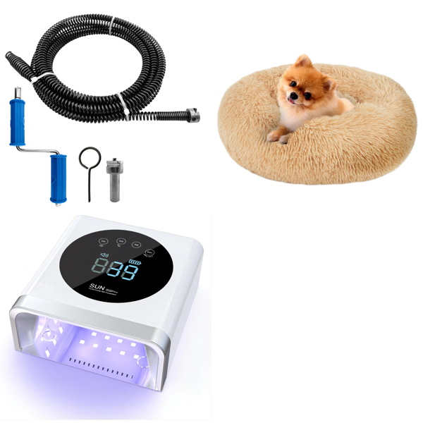 Source photograph for Pallet – Mixed Goods – Drain Snake, UV Nail Lamp, Pet Bed