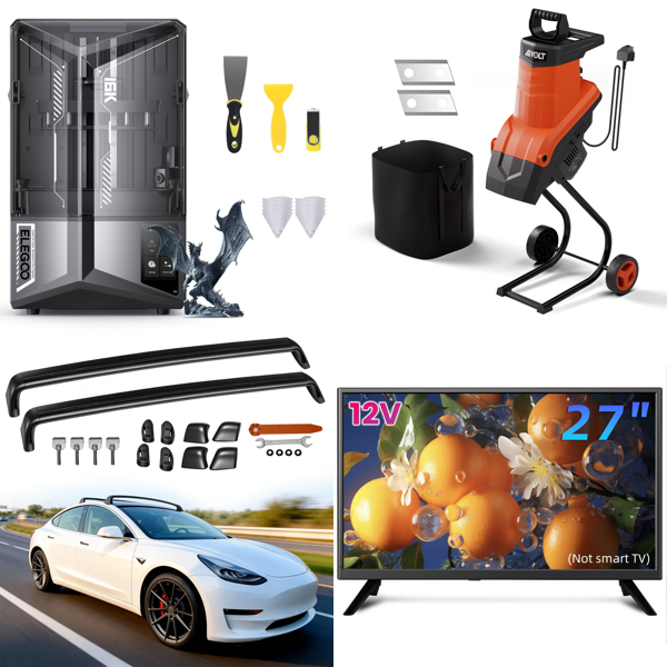 Source photograph for Pallet – Mixed Goods – 3D Printer, Televisions, Garden Shredder, Wall Sander