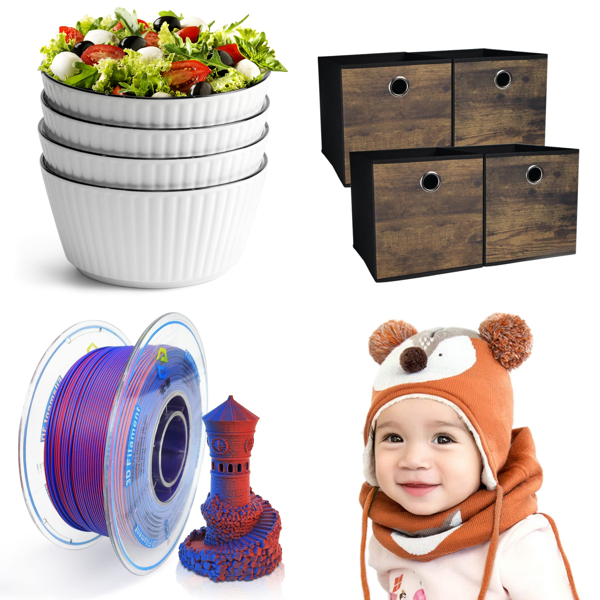 Source photograph for Pallet – Mixed Goods – Ceramic Bowls, 3D Filaments, Storage Cubes, Baby Accessories