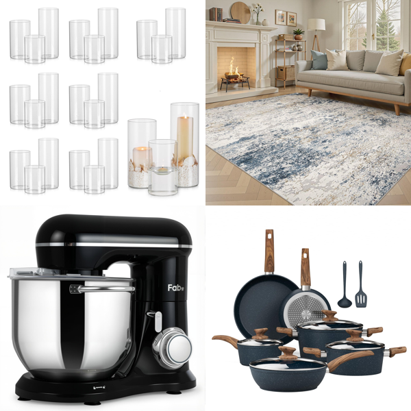 Source photograph for Pallet – Mixed Home Goods – Rugs, Stand Mixers, Frying Pans, Pillows, Shower Systems