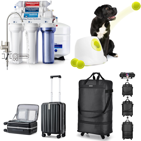 Source photograph for Pallet – Mixed Goods – Suitcases, Reverse Osmosis Systems, Pet Supplies, Lighting