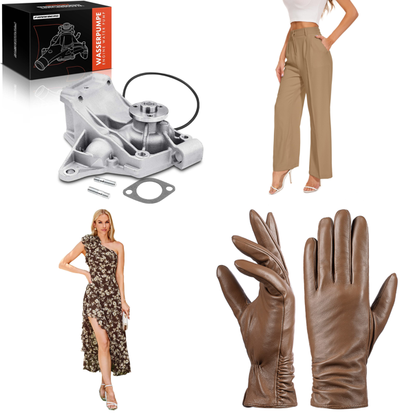 Source photograph for Pallet – Mixed Goods – Women's Dresses, Women's Trousers, Leather Gloves, Automotive Water Pump