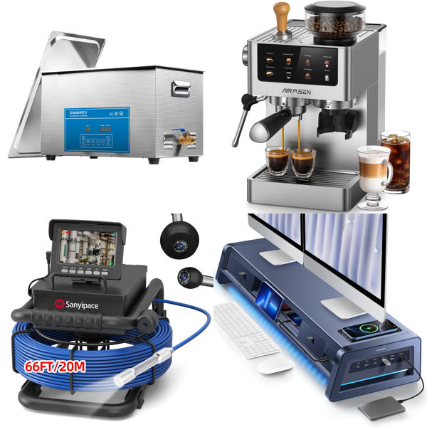 Source photograph for Pallet – Mixed Equipment – Ultrasonic Cleaners, Pipe Inspection Cameras, Coffee Machines, Garden Tools