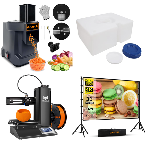 Source photograph for Pallet – Mixed Goods – Vegetable Slicers, 3D Printers, Water Tanks, Projection Screens, Pond Pumps