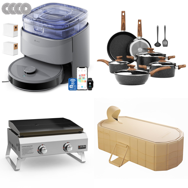 Source photograph for Pallet – Mixed Home & Garden – Robot Vacuum, Gas BBQ, Cookware Set, Garden Fences