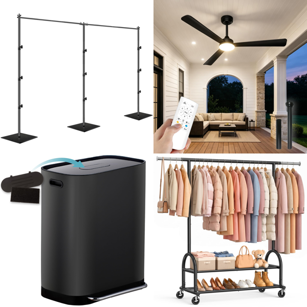 Source photograph for Pallet – Mixed Home & Garden Goods – Kitchen Bins, Ceiling Fans, Clothes Rails, Cleaning Machines