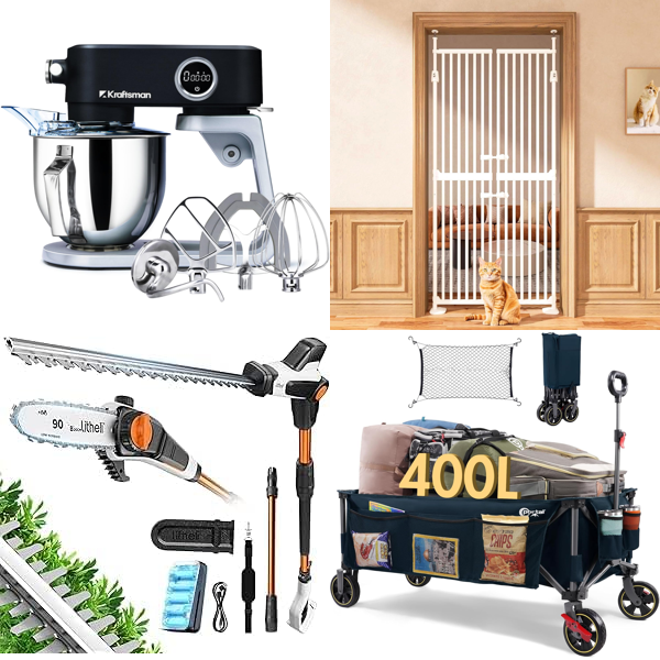Source photograph for Pallet – Home & Garden – Stand Mixer, Hedge Trimmer, Garden Cart, LED Bathroom Mirror