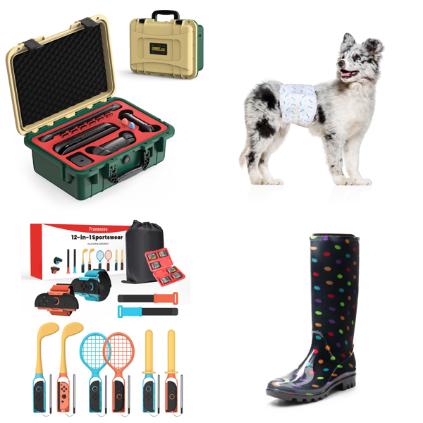 Source photograph for Pallet – Mixed Goods – Nintendo Switch Accessories, Dog Diapers, Wellington Boots, American Flags, Organizers