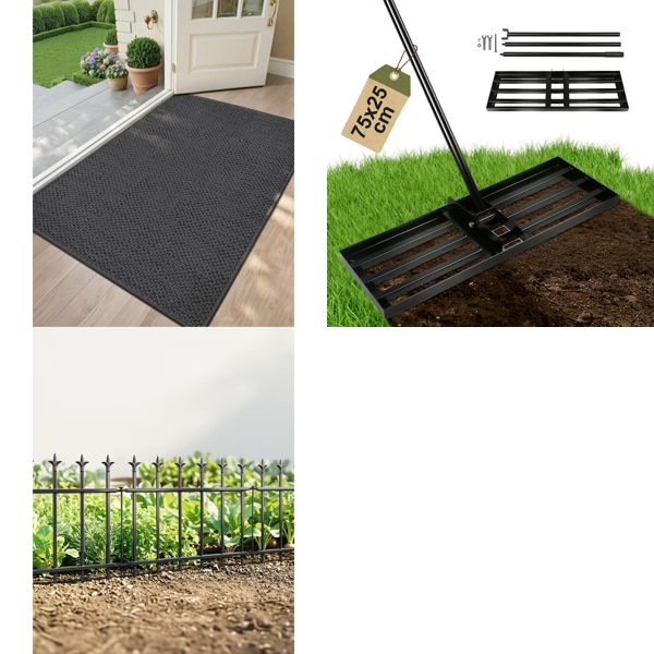 Source photograph for Pallet – Garden Equipment – Metal Fences, Lawn Leveling Rakes, Entrance Mats