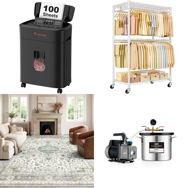 Source photograph for Pallet – Mixed Household Goods – Shredder, Vacuum Chamber, Clothes Rack, Hammock