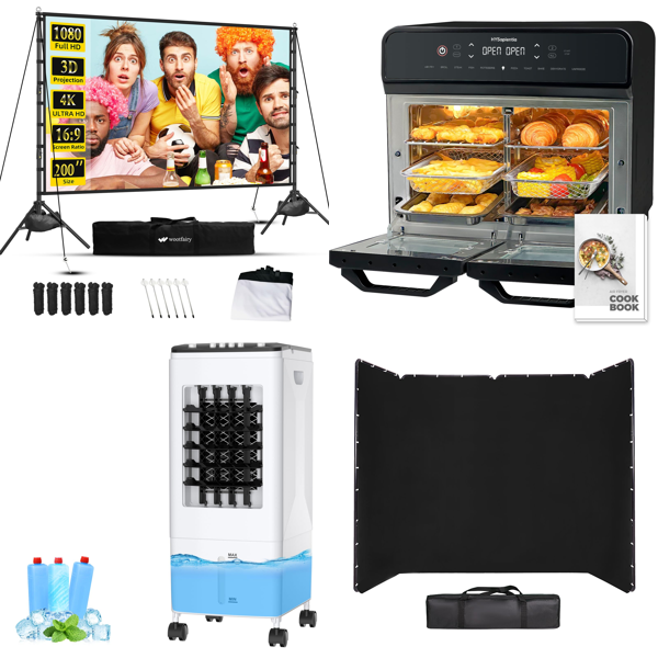 Source photograph for Pallet – Mixed Goods – Projector Screen, Cooling Fans, Air Fryer, Electric Guitar, Paper Shredder
