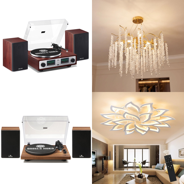 Source photograph for Pallet – Mixed Home Goods – Vinyl Record Players, Crystal Chandeliers, Garden Tools, Toddler Step Stools