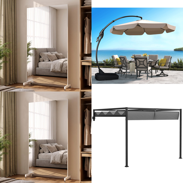 Source photograph for 2x Pallet – Mirrors & Garden – Full-Length Mirrors, Garden Parasol, Pergola, Projector Screen - Forklift Required