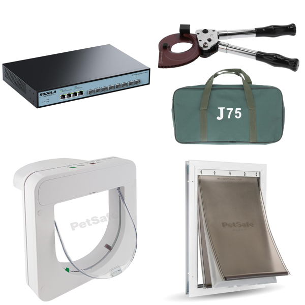 Source photograph for Pallet – Mixed Equipment – Network Switch, Pet Doors, Cable Cutter, Pond Aerator