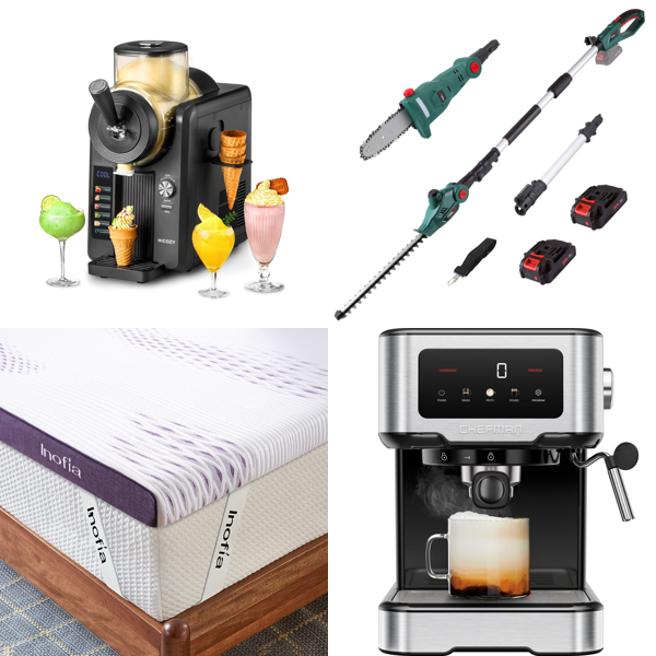 Source photograph for Pallet – Mixed Household Appliances – Ice Cream Maker, Espresso Machine, Oil Radiator, Hedge Trimmer