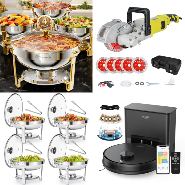 Source photograph for Pallet – Mixed Home Goods – Chafing Dishes, Robot Vacuum, Lighting, Mattress Topper, Transport Trolley