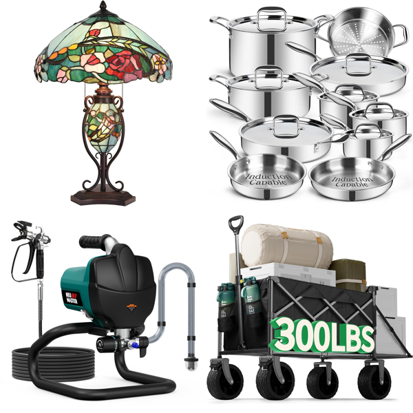 Source photograph for Pallet – Home & Garden – Cookware, Garden Wagon, Table Lamp, Paint Sprayer