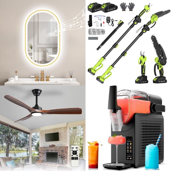 Source photograph for Pallet – Mixed Goods – Bathroom Mirrors, Ceiling Fans, Garden Saws, Slush Machines