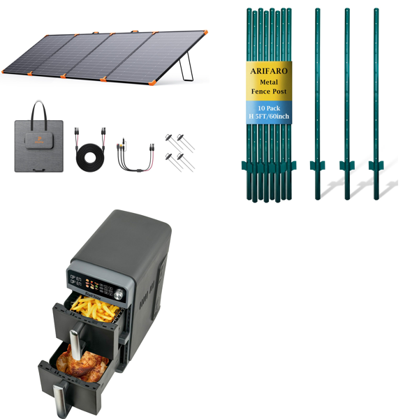 Source photograph for Pallet – Energy & Kitchen Equipment – Solar Panels, Air Fryers, Metal Fence Posts