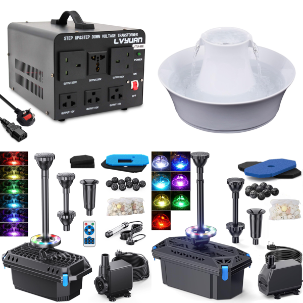 Source photograph for Pallet – Mixed Home Goods – Transformers, Air Purifiers, Pond Filters, Cookware, Ceiling Fan, Bluetooth Speaker