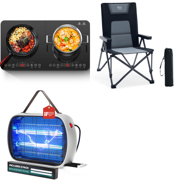 Source photograph for Pallet – Home Appliances & Leisure – Induction Hob, Bug Zapper, Folding Camping Chair
