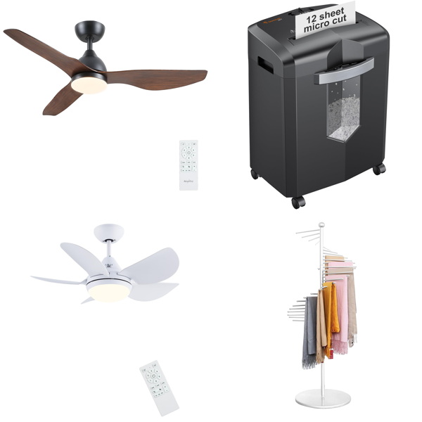 Source photograph for Pallet – Mixed Home Equipment – Ceiling Fans, Paper Shredders, Scarf Racks, Suitcases