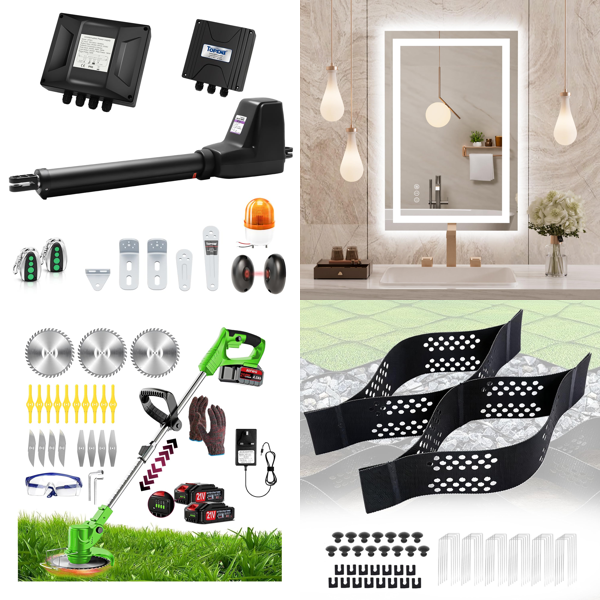 Source photograph for Pallet – Mixed Goods – Grass Trimmers, Bathroom Mirrors, Flooring, Clothes Rails, Pet Supplies
