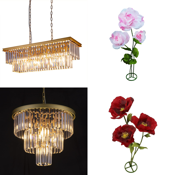 Source photograph for Pallet – Lighting & Decor – Crystal Chandeliers, Artificial Flowers, Wall Clocks, Artificial Trees