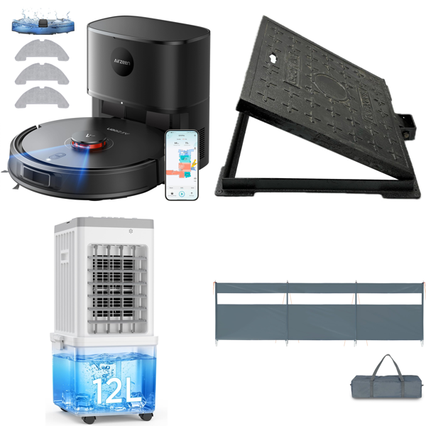 Source photograph for Pallet – Mixed Home & Camping Goods – Robot Vacuums, Air Coolers, Tents, Crutches