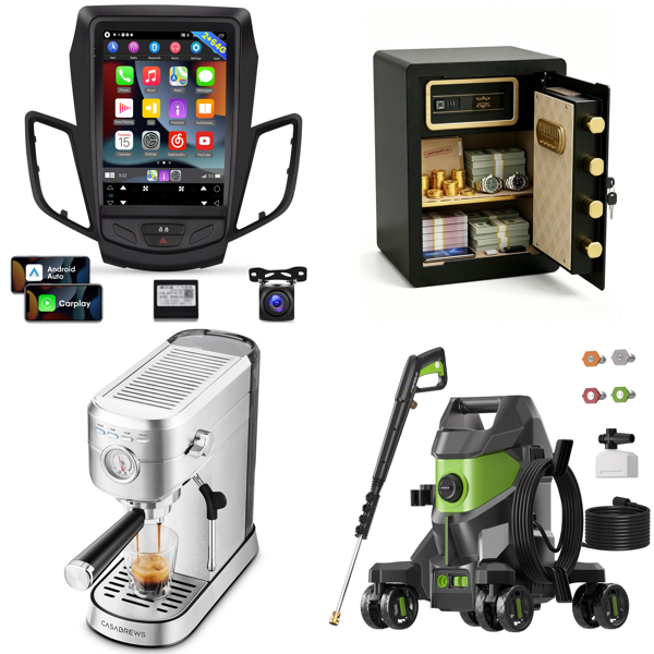 Source photograph for Pallet – Mixed Goods – Espresso Machines, Car Radios, Pressure Washers, Air Fryers