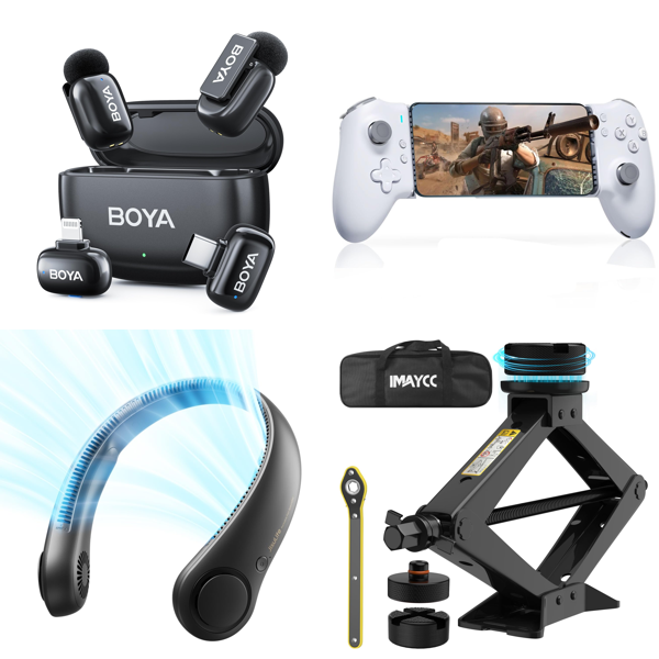 Source photograph for Pallet – Mixed Home, Automotive & Leisure – Wireless Microphones, Fans, Gaming Controllers, Car Jacks