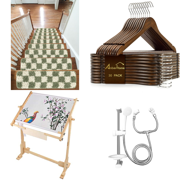 Source photograph for Pallet – Mixed Home Goods – Stair Treads, Cross Stitch Frame, Coat Hangers, Shower Mixer, Corset Dress