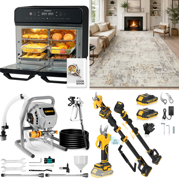 Source photograph for Pallet – Home & Garden Equipment – Air Fryer, Paint Sprayer, Paper Shredder, Chainsaw