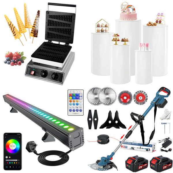 Source photograph for Pallet – Equipment, Tools – Waffle Maker, Flood Light, Grass Trimmer, Dog Toy, Wash and Cure Station