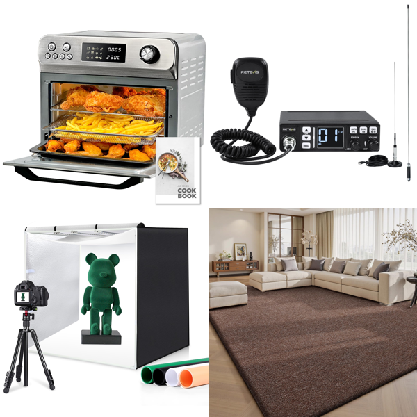 Source photograph for Pallet – Home & Garden Goods – Air Fryer, Photography Light Box, CB Radio, Area Rug, Hedge Trimmer