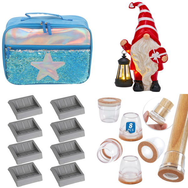 Source photograph for Pallet – Mixed Home Goods – Lunch Boxes, Furniture Protectors, Decorations, Slippers, Kitchen Colanders