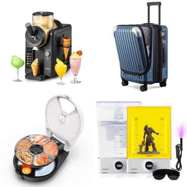 Source photograph for Pallet – Mixed Home Goods – Ice Cream Makers, Cat Feeders, Suitcases, Kitchen Sinks, Lighting