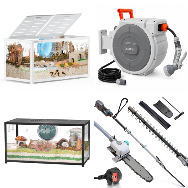 Source photograph for Pallet – Garden Equipment – Rodent Cages, Telescopic Hedge Trimmers, Garden Hoses, Electric Hoists