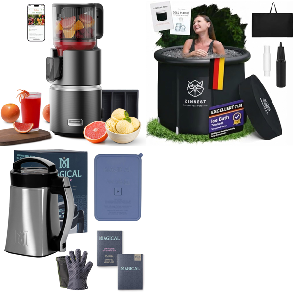 Source photograph for Pallet – Kitchen Appliances & Sports Equipment – Juicer, Herb Infuser, Inflatable Ice Bath