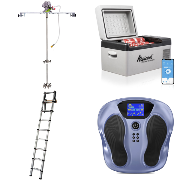 Source photograph for Pallet – Mixed Goods – Pneumatic Mixers, Portable Fridge, Ladder, Foot Massagers, Mirrors