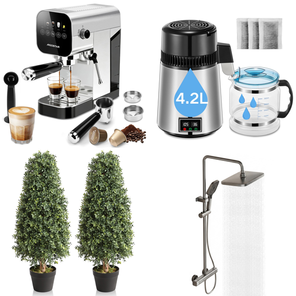 Source photograph for Pallet – Mixed Home Goods – Espresso Machines, Solar Panels, Shower Systems, Garden Fences